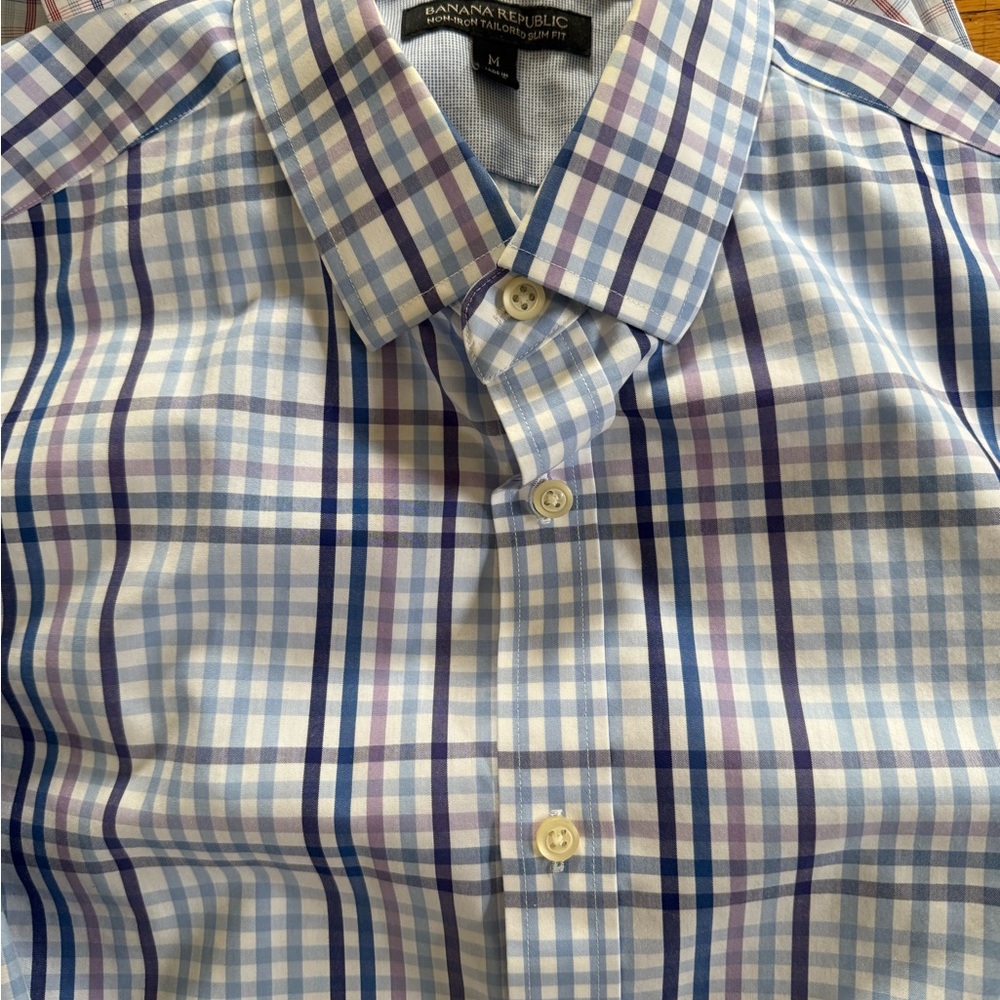THREE Banana Republic Men's Button-Down Plaid Dress Shirt - Size Medium - Picture 3 of 15